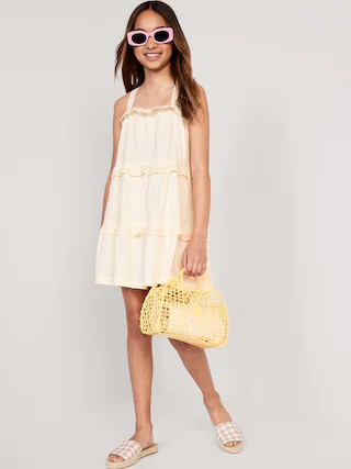 Sleeveless Eyelet-Ruffle Trim Swing Dress for Girls | Old Navy (US)