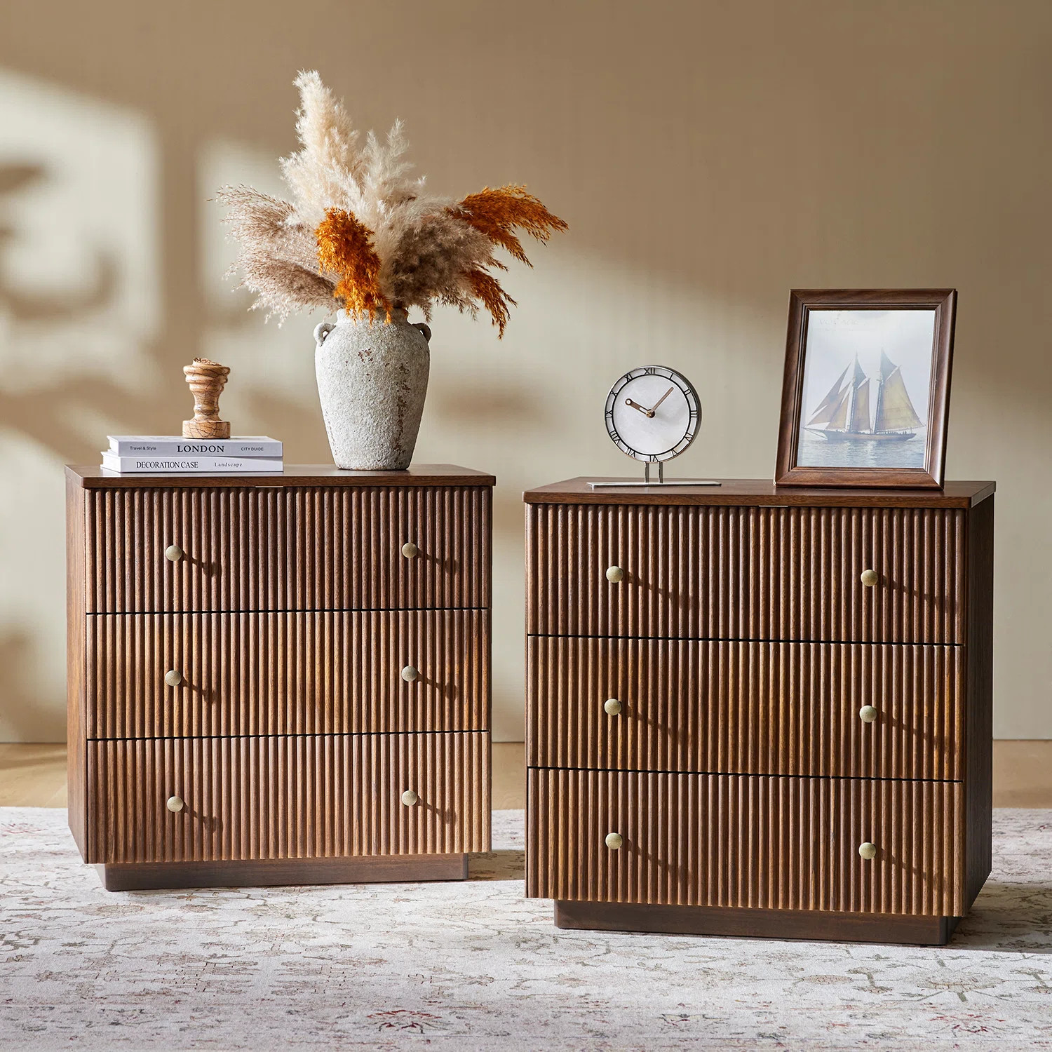 Kaybri 26''W Modern 3-Drawer Fully Assembled Fluted End Table with Solid Wood and Charging Statio... | Wayfair North America