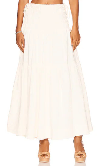 Brigitte Shirred Maxi Skirt in Tofu | Revolve Clothing (Global)