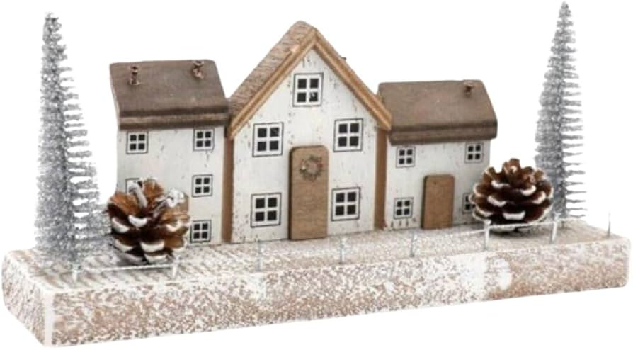 Wooden House Figurine with Trees and Pinecones, 20cm x 8.5cm x 5cm | Amazon (UK)
