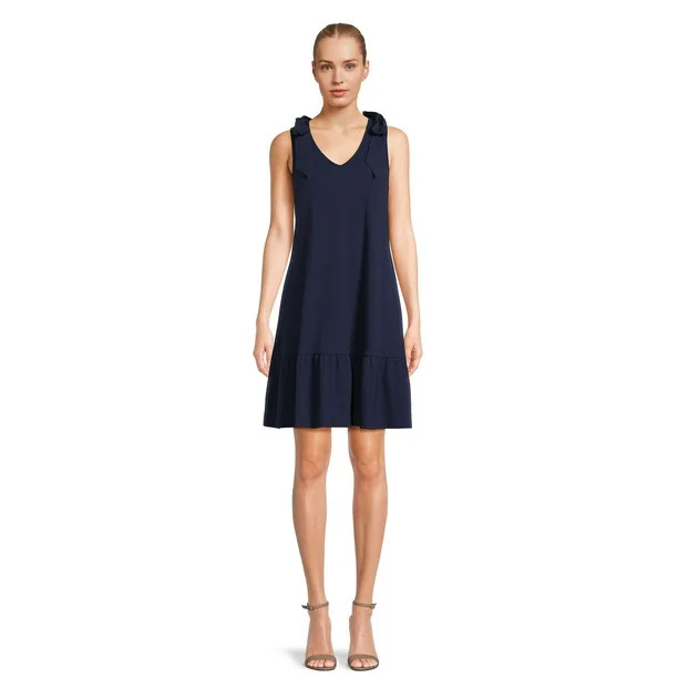 Time and Tru Women's Tie Shoulder Knit Mini Dress, Sizes XS-XXXL | Walmart (US)
