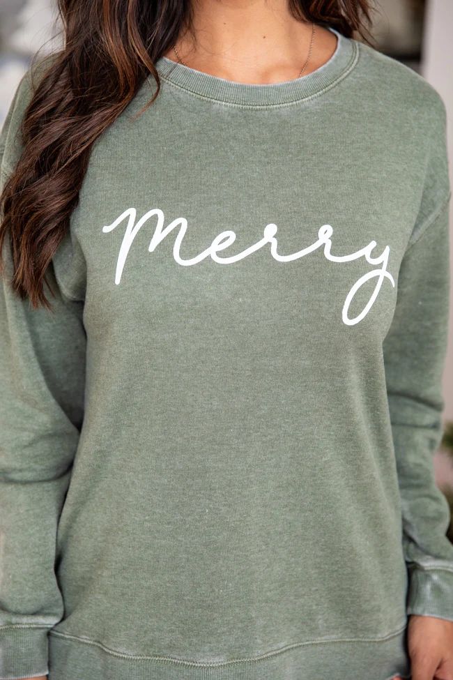 Merry Script Olive Graphic Sweatshirt | Pink Lily