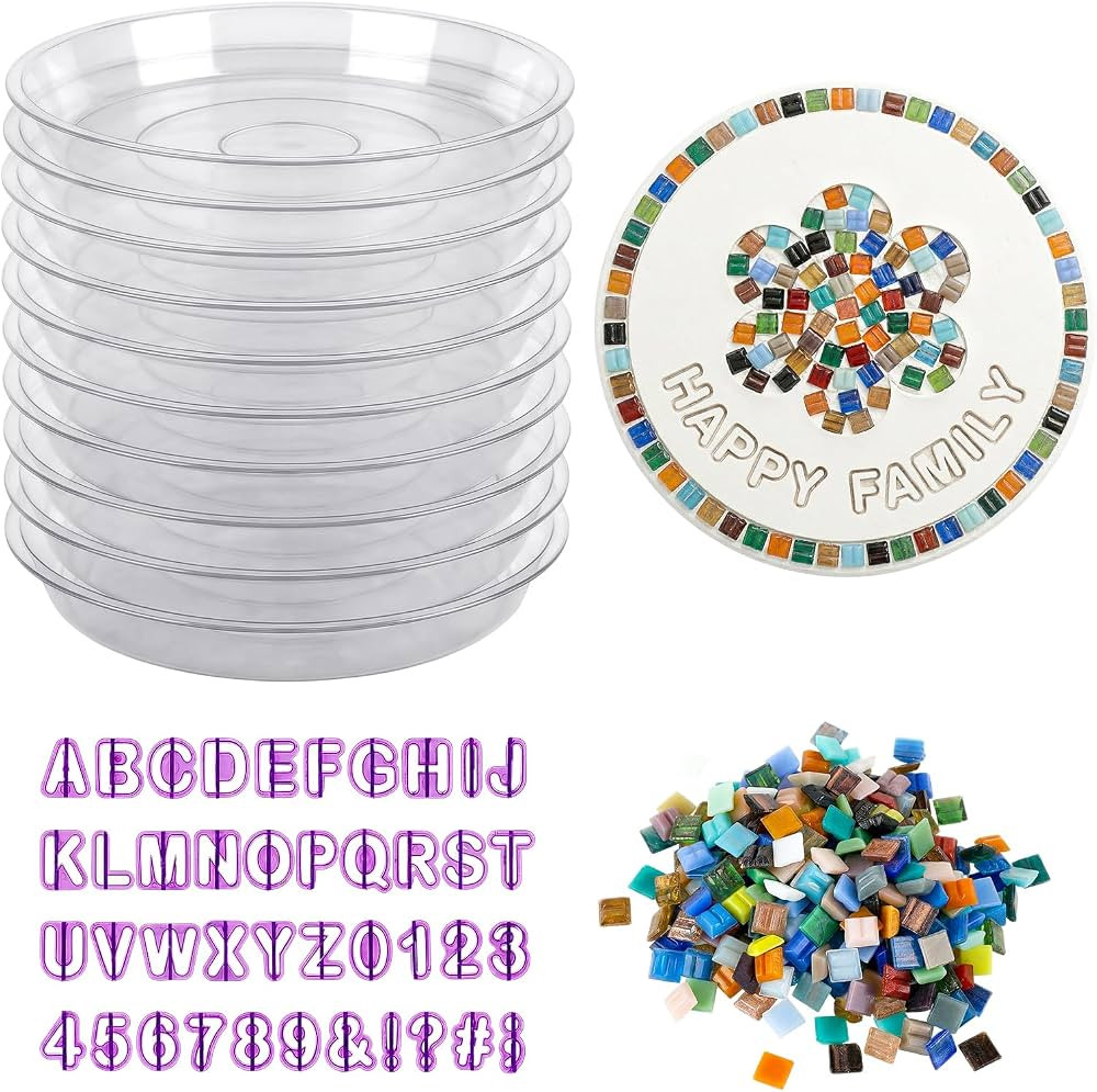 U0U 10PCS Stepping Stone Kit Includes Round Cement Molds, Mosaic Tiles and Carving Tools,DIY Gard... | Amazon (US)