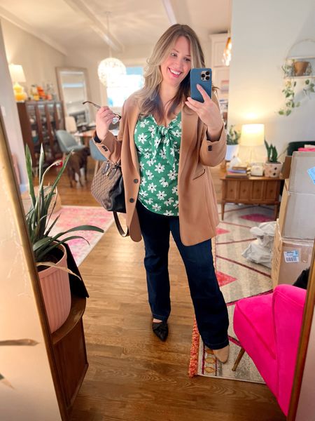 Anyone else put on two different shoes to decide which ones to wear? 😂 Wearing my favorite camel blazer from Eloquii in a size 20, a pair of Spanx jeans (use code ASHLEYDXSPANX for a discount on your order) in a 2X, a fun floral top from Target in a 1X (linking another color I have and LOVE), and one nude flat from Target and one black flat from Walmart to choose from!

#LTKFind #LTKSeasonal #LTKcurves