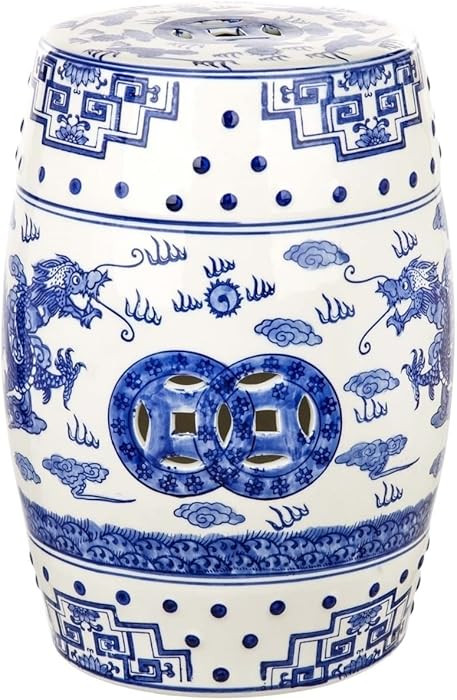 Safavieh Garden Stool, Blue, Glazed Ceramic Chinoiserie | Amazon (US)
