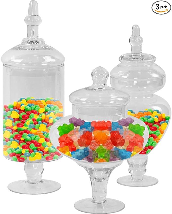 Koyal Wholesale Set of 3 Glass Apothecary Jars with Lids, Large Glass Candy Jars with Lids, Candy... | Amazon (US)