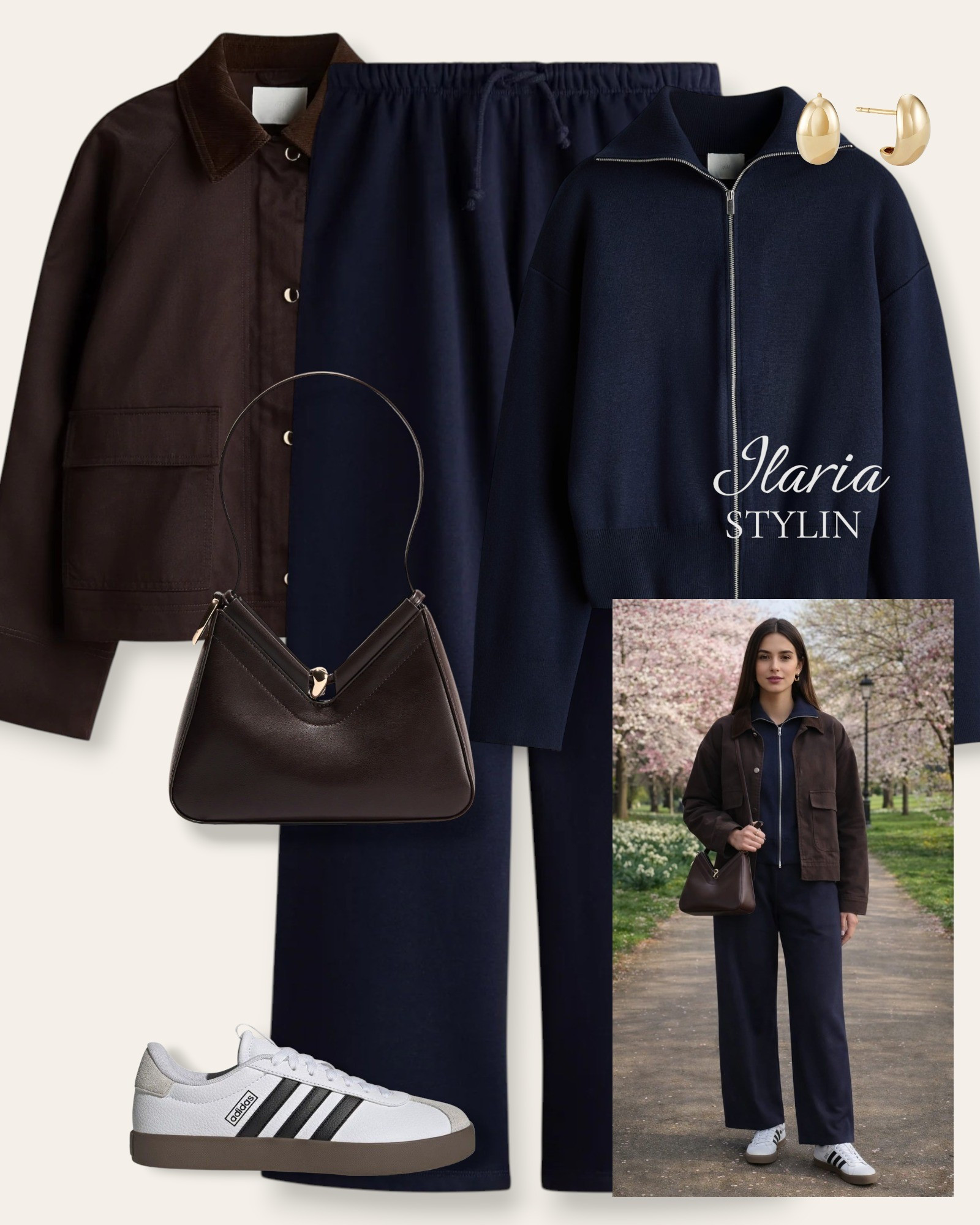 Deep tones, clean lines, and effortless confidence 💙✨A look that feels minimal, elevated, and quietly powerful from day to night. 🌟outfit ideas, spring outfit, suede jacket, brown jacket, casual jacket, navy cardigan, blue cardigan, zipped cardigan, navy joggers, blue joggers, wide leg joggers, white sneakers, adidas vl court, brown bag, shoulder bag, casual outfit, casual chic outfit

#LTKSeasonal #LTKootd #LTKActive