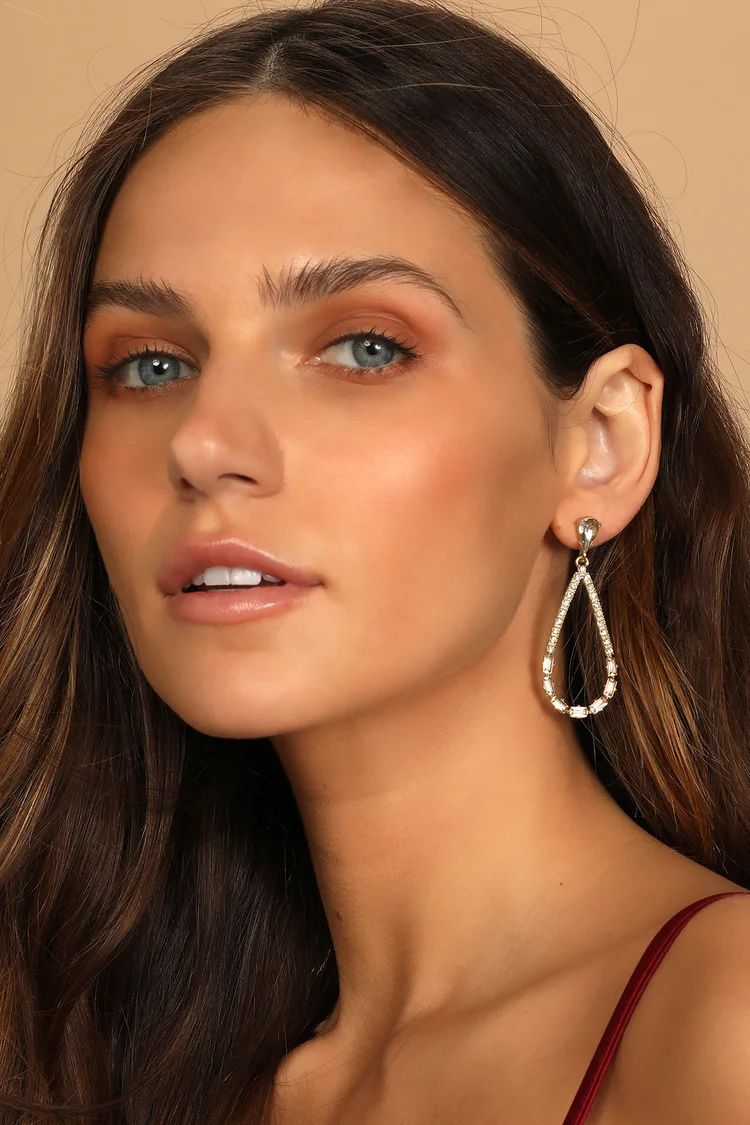 Shining Allure Gold Rhinestone Teardrop Earrings | Lulus (US)
