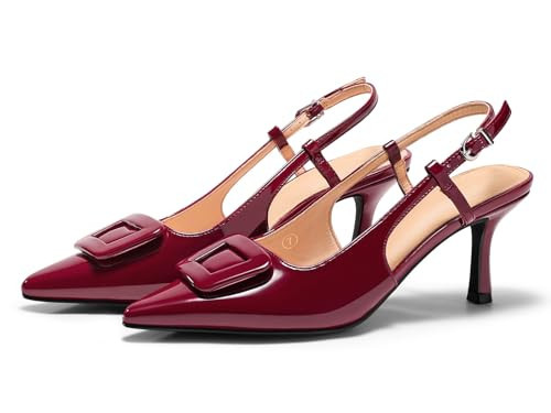 Coutgo Womens Slingback High Heels Closed Pointed Toe Pumps Ankle Strap Work Dress Shoes, Burgundy, Size 8.5 | Amazon (US)