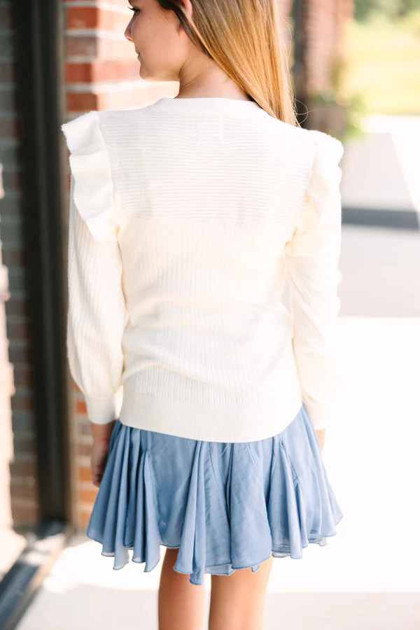 Girls: Reach Out Ivory White Ruffled Sweater | The Mint Julep Boutique