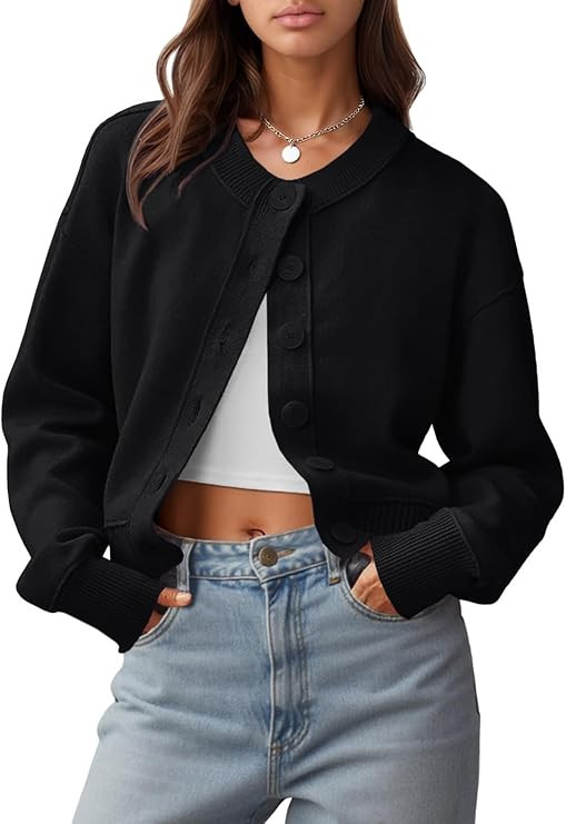 UNCLECAT Womens Cropped Cardigan Sweaters Casual Long Sleeve Crewneck Button Down Knit Outerwear ... | Amazon (US)