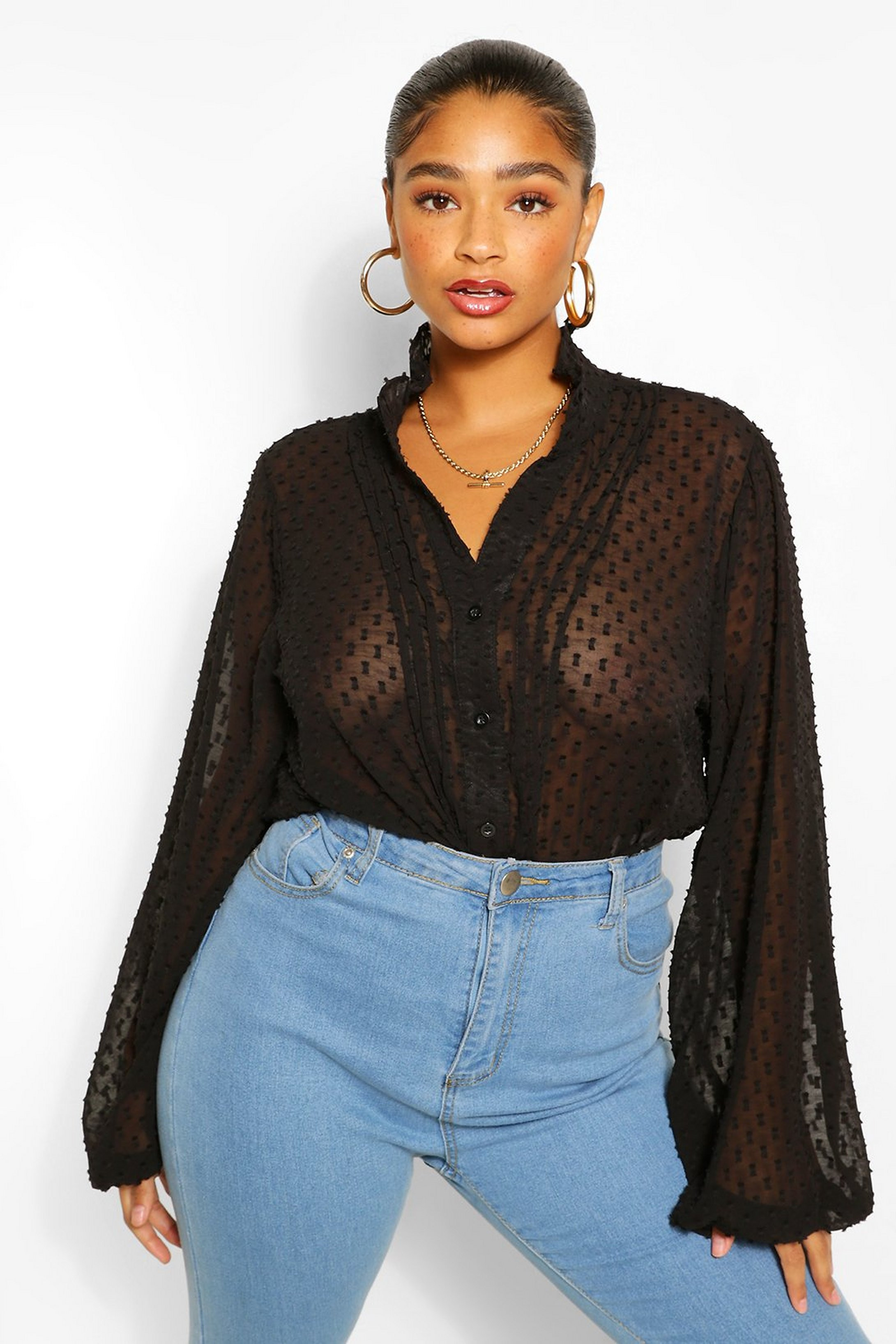 Plus Dobby Mesh Shirt | Boohoo.com (US & CA)