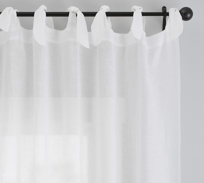 Belgian Flax Linen Tie-Top Sheer Curtain - White | Pottery Barn (US)
