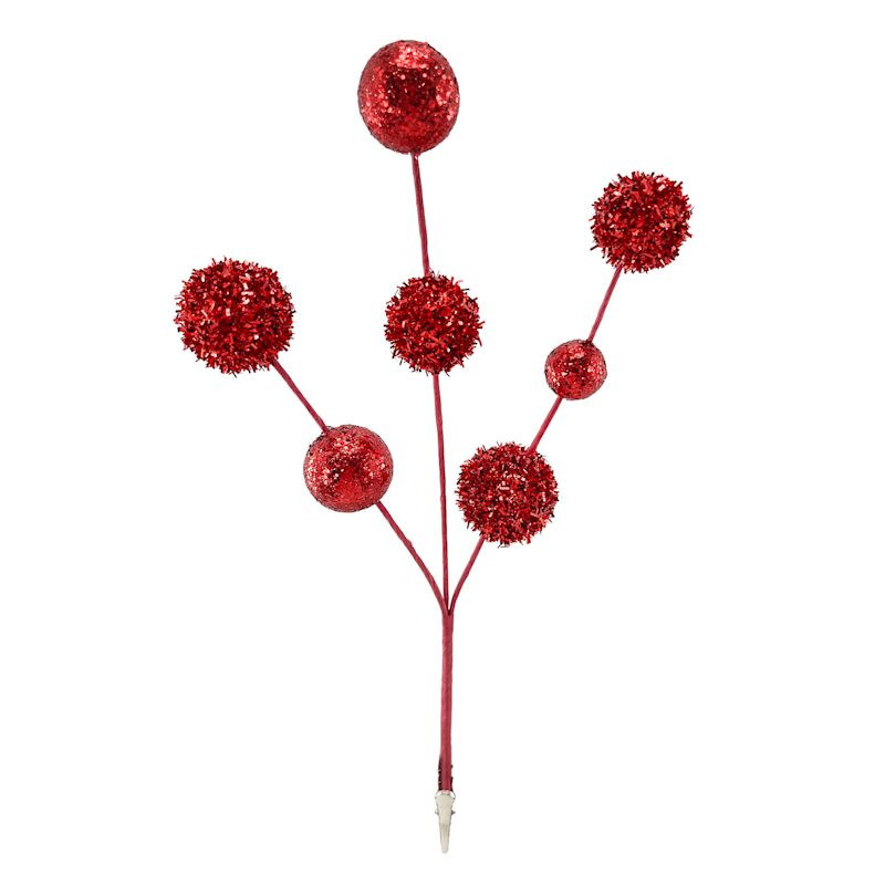 Red Tinsel Ball Group Pick, 12" | At Home