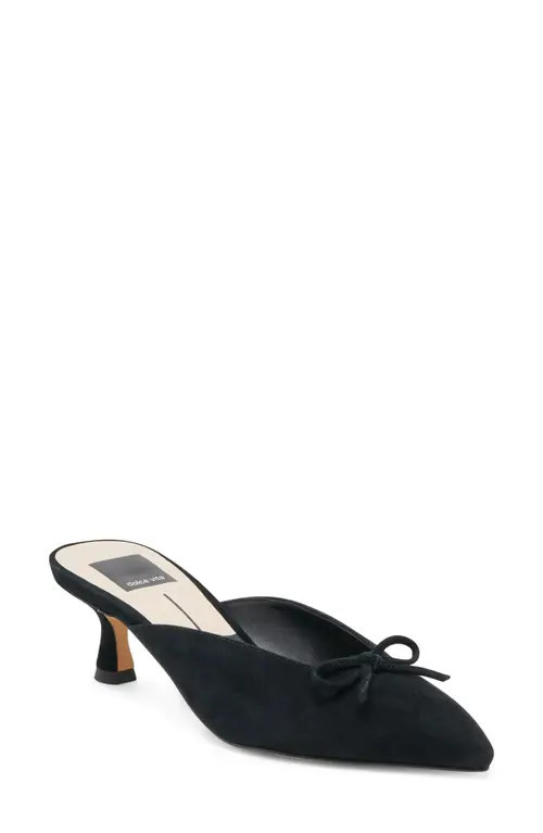 Dolce Vita Cleo Pointed Toe Kitten Heel Mule in Nero Suede at Nordstrom, Size 11 | Nordstrom