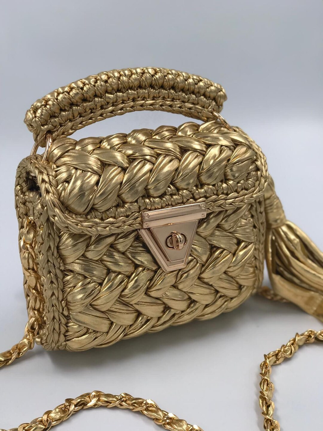 Metallic Bag/handmade Bag/hand Woven Bag/crochet Bag/knitted Bag/designer Bag/luxury Bag/shoulder... | Etsy (US)