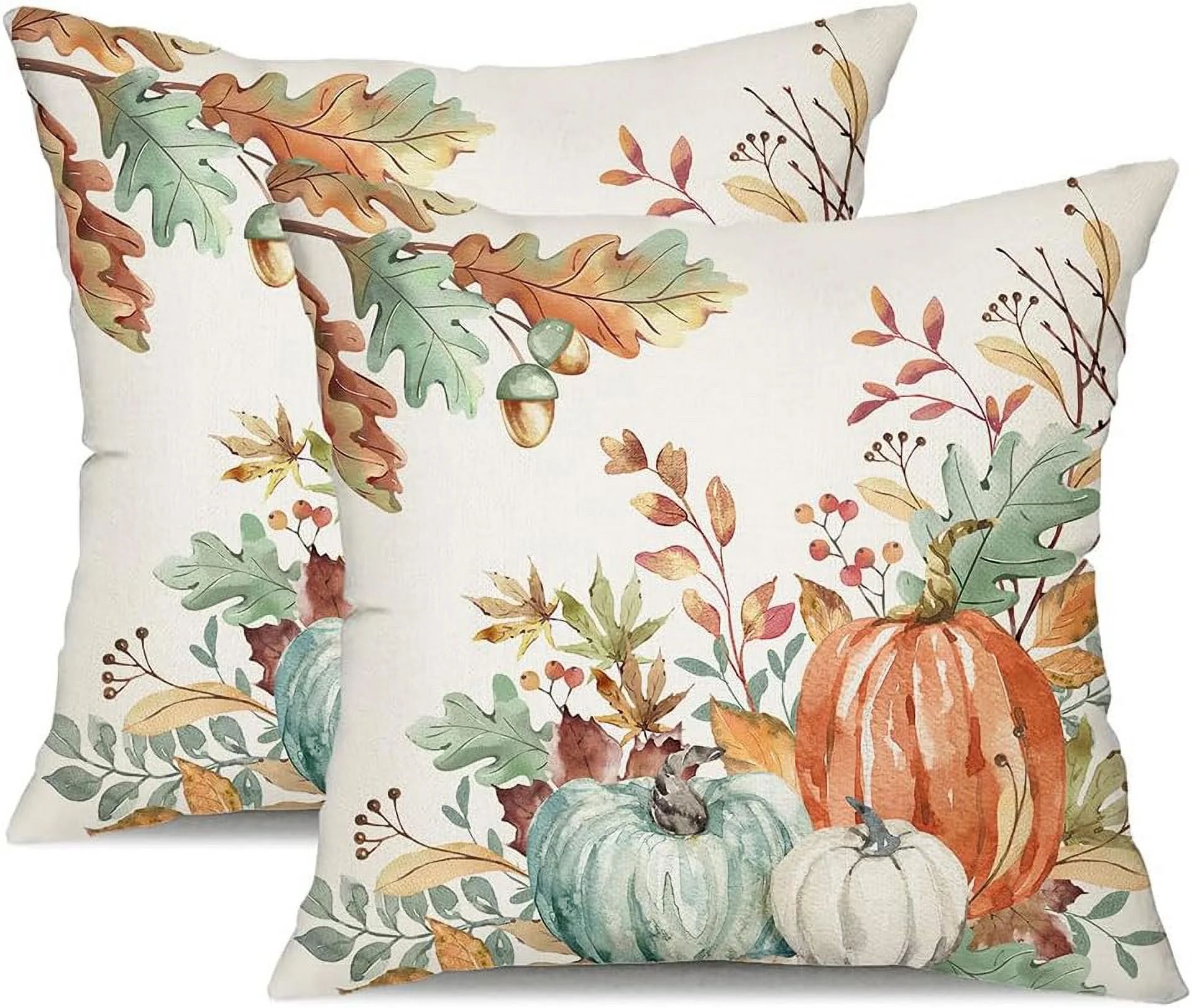 Fall Pillow Covers 20x20 inch Set of 2 Orange and Green Watercolor Pumpkin Fallen Leaves Decorati... | Walmart (US)