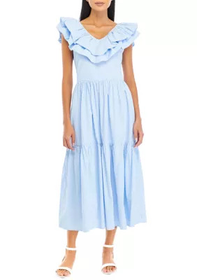 ENGLISH FACTORY Women's Ruffle Maxi Dress, Blue, XS | Belk