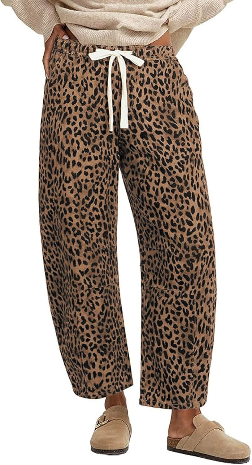 loveimgs Women Baggy Cheetah Print Barrel Jeans Leopard Printed Denim Barrel Pants Elastic Waist Wide Leg Jean Drawstring Y2k | Amazon (US)