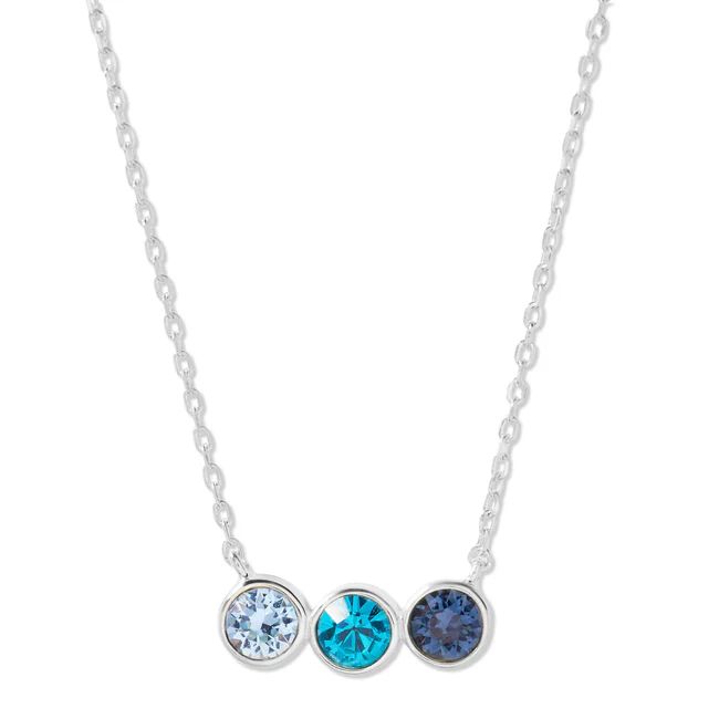 3 Stone Bezel Set Birthstone Silver Necklace | Eve's Addiction