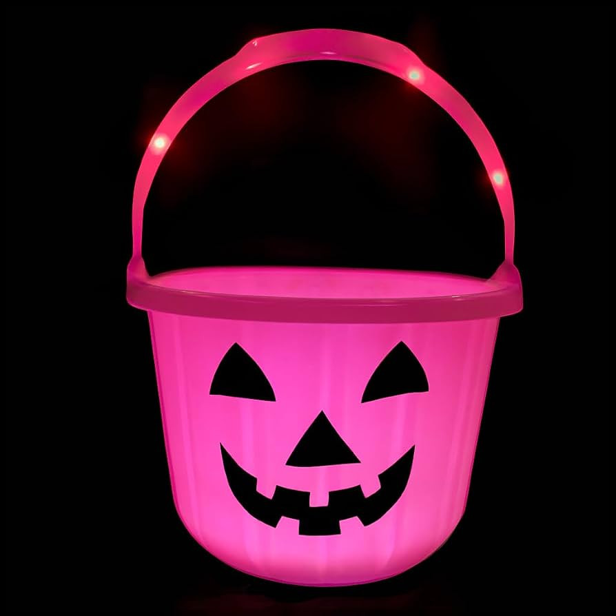 GiftExpress Pink Light Up Halloween Pumpkin Bucket - Plastic Jack O Lantern w/Glow In The Dark Ha... | Amazon (US)