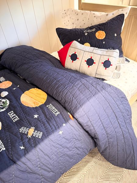 Space themed toddler bedroom.  For those that love astronauts planets stars and the galaxy bedroom for kids!

#LTKhome #LTKbaby #LTKkids