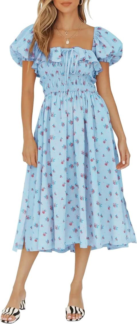 Puff Sleeve Blue Dress | Amazon (US)