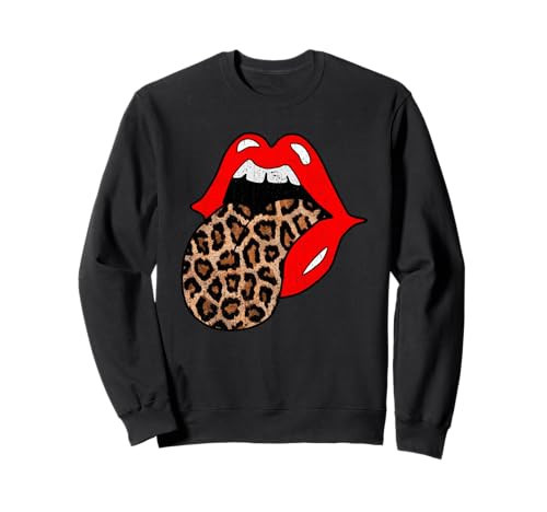 Red Lips Leopard Tongue Shirt Vintage Trendy Animal Print Sweatshirt | Amazon (US)