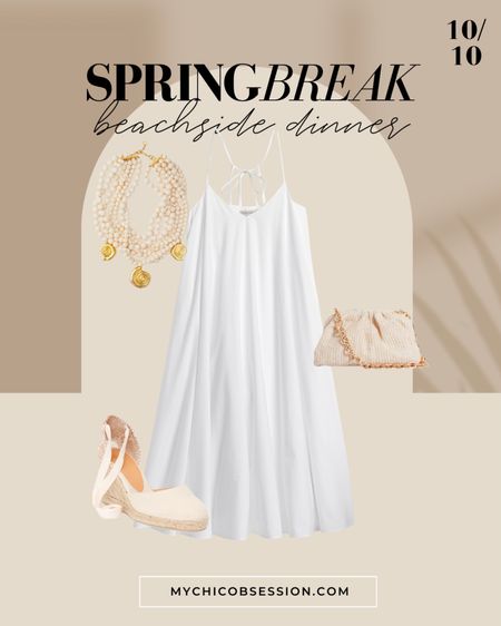 Planning your spring break outfits? I’ve got some resort wear outfit ideas for you! This flowy white dress strikes the right balance between casual and cute. Dress it up with espadrille wedges, a statement necklace, and a clutch handbag for a casual yet nice beachside dinner!

#LTKtravel #LTKstyletip #LTKSeasonal