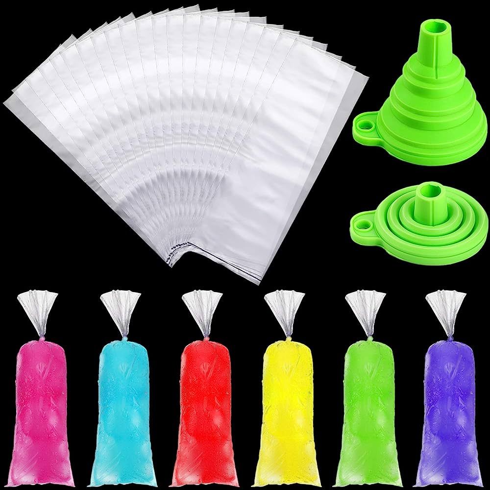 240 Pieces Ice Cream Bags Disposable Ice Pop Mold Bags Plastic Ice Candy Bags with Silicone Funne... | Amazon (US)