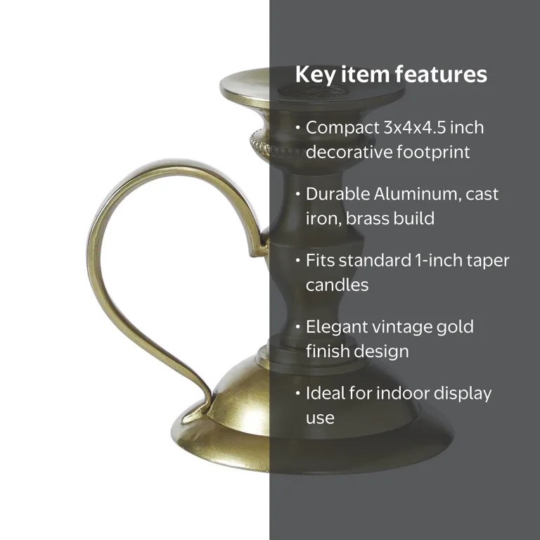 My Texas House Gold Metal Taper Candle Holder with Handle, 4.5" | Walmart (US)