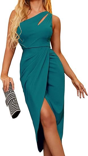 Zalalus Women's Summer Sexy One Shoulder Cutout Ruched Bodycon Sleeveless Slit Party Dresses | Amazon (US)