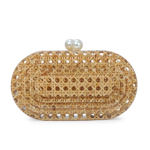 Fecialy Women Acrylic Clutch Purse Rattan Woven Pattern Handbag Shell Shape Crossbody Bag Chic Ev... | Amazon (US)