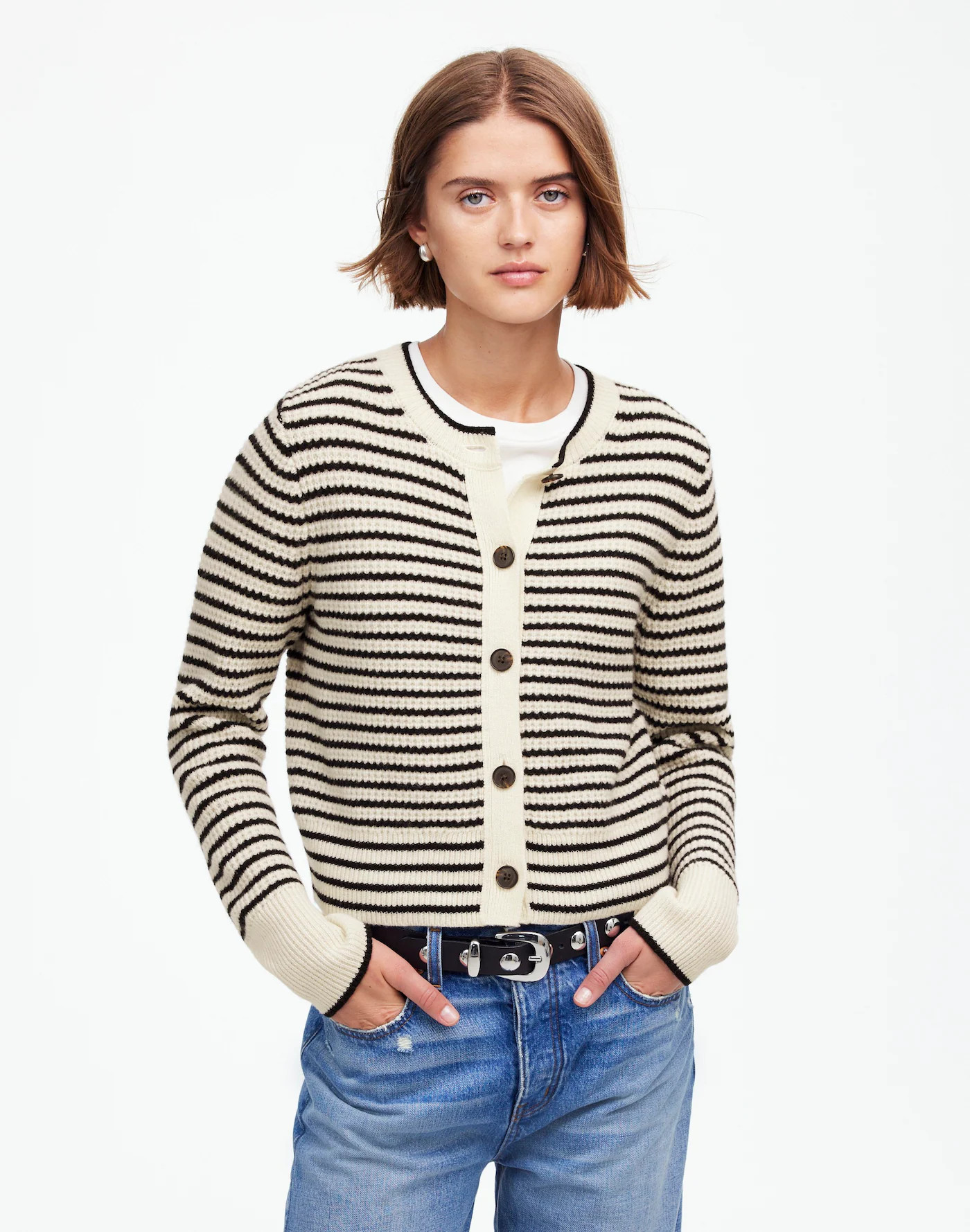 Waffle-Knit Wool Cardigan in Stripe | Madewell