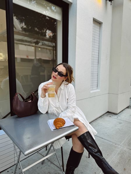 Every day it girl outfit, city girl look, black tall boots, favorite red lip, brown shoulder bag, white dress, spring outfit, 2024 fashion trends

#LTKbeauty #LTKstyletip #LTKitbag