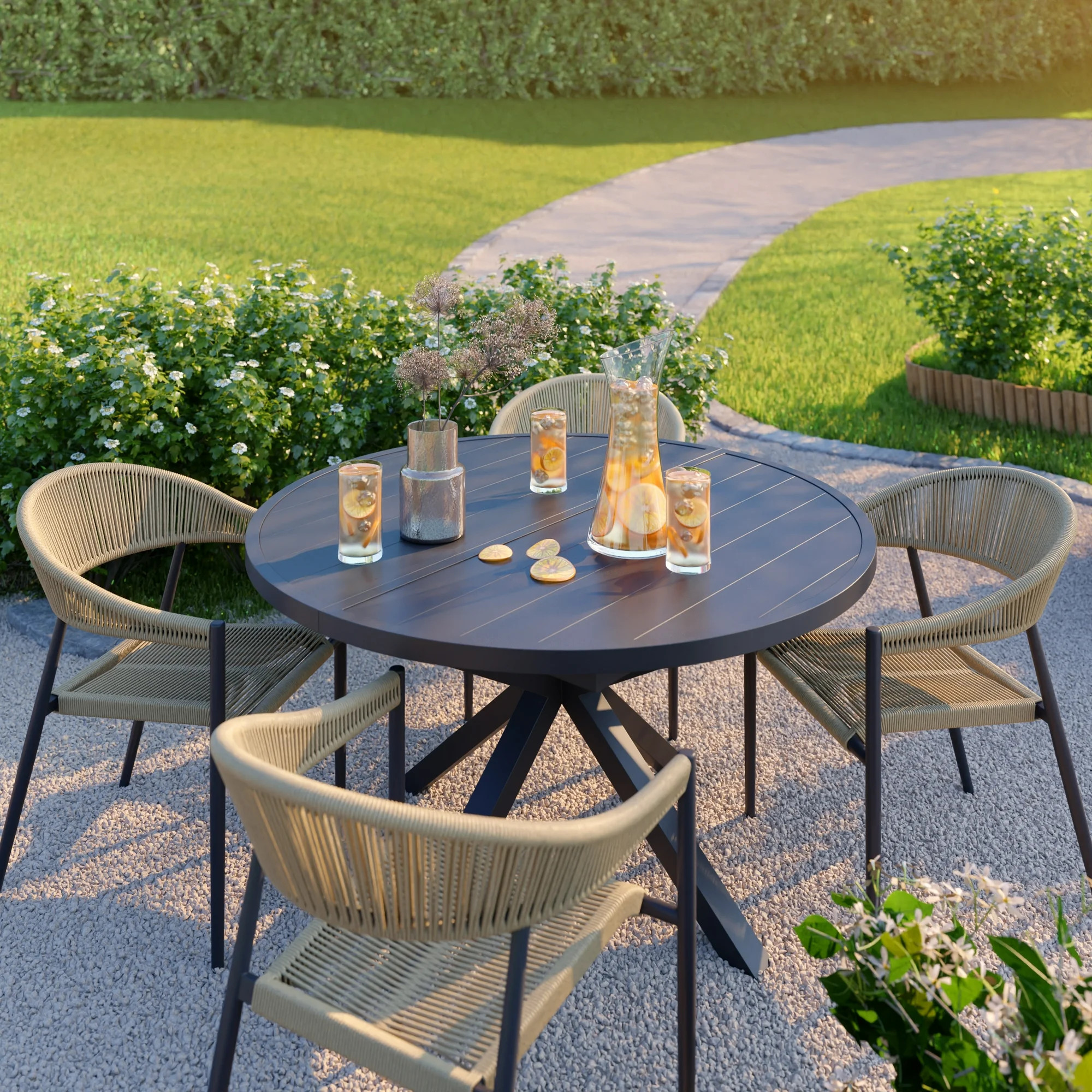 HOMETRENDS Steel Outdoor Extendable Dining Table, Charcoal | Walmart (CA)
