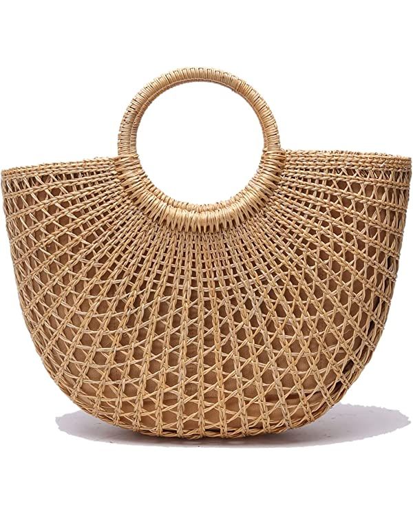 JOLLQUE Straw Beach Bag for Women,Handwoven Tote Bags,Summer Straw Handbags Purse | Amazon (US)