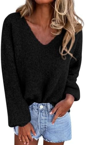 KIRUNDO Sweaters for Women Fall 2025 Oversized V Neck Cozy Cute Casual Long Sleeve Knit Pullover ... | Amazon (US)