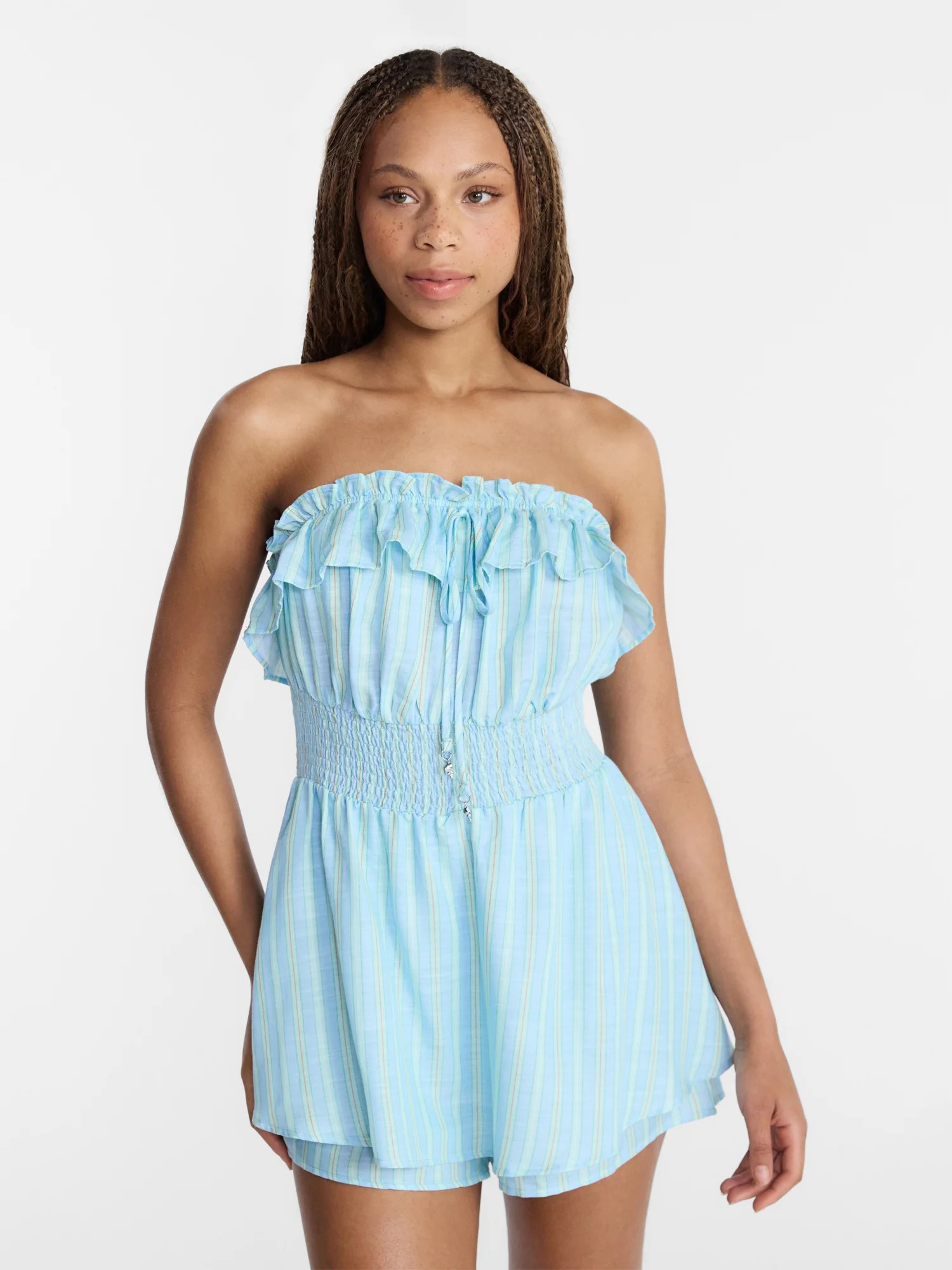 No Boundaries Strapless Ruffle Romper, Women's XXS-XXL - Walmart.com | Walmart (US)