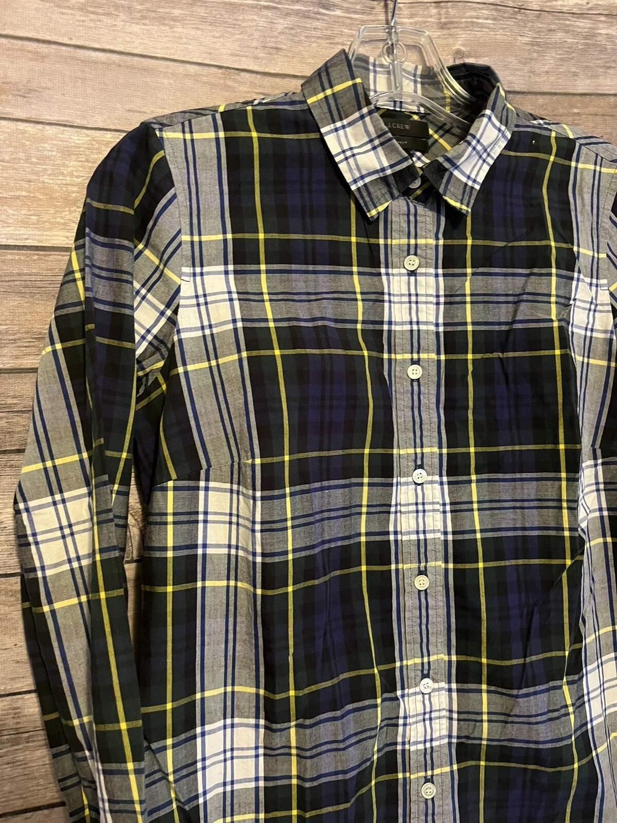 J. Crew Perfect Shirt Womens Size 2 Navy Blue Long Sleeve Plaid | eBay US