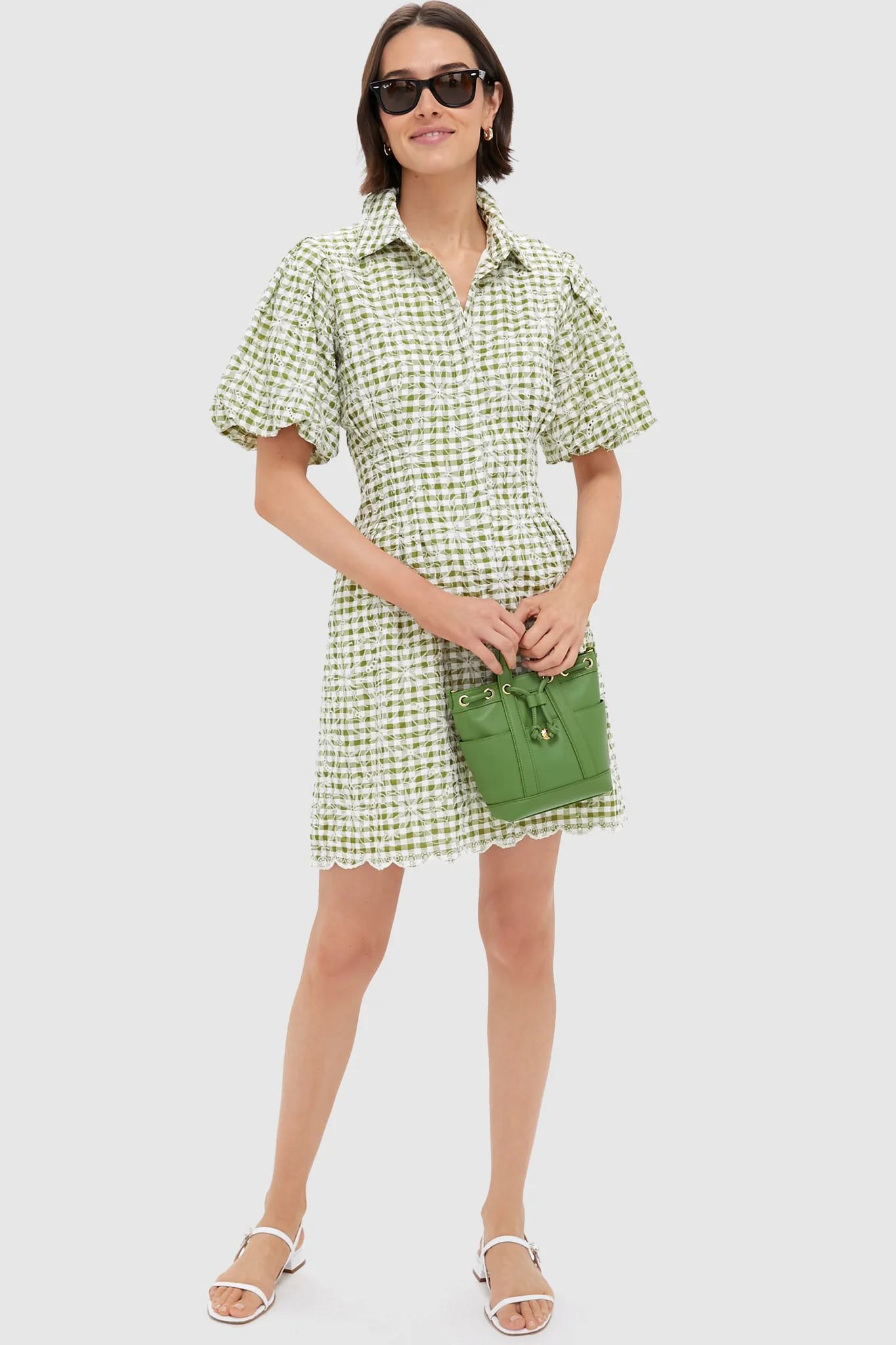 Embroidered Floral Green Gingham Mini Delaney Dress | Tuckernuck (US)