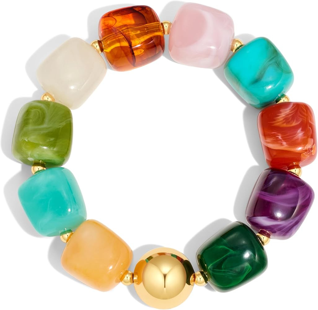 Chunky Beaded Bracelet for Women Trendy Statement Big Colorful Resin Bead Bubble Bracelets Summer... | Amazon (US)