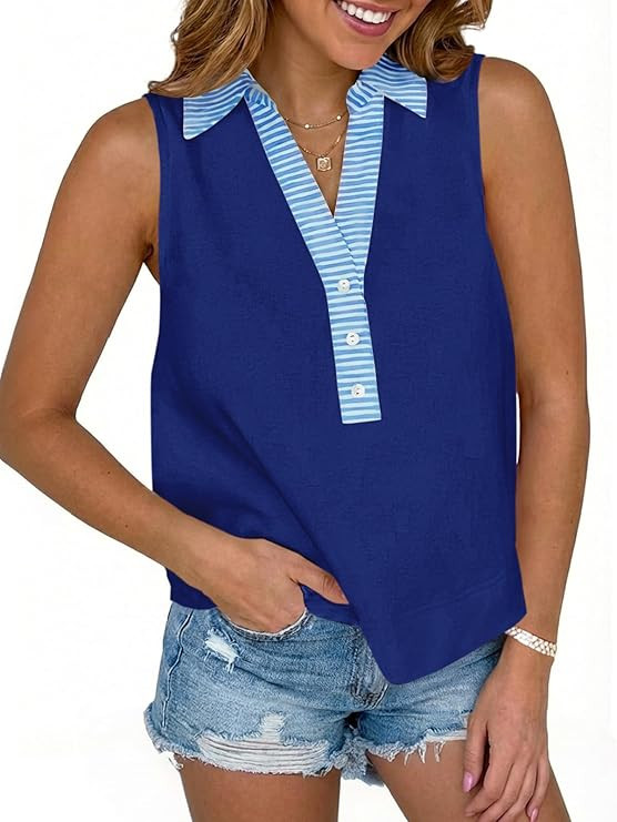 Tankaneo Womens V Neck Cropped Tank Tops Summer Dressy Casual Loose Fit Sleeveless Shirts Button ... | Amazon (US)