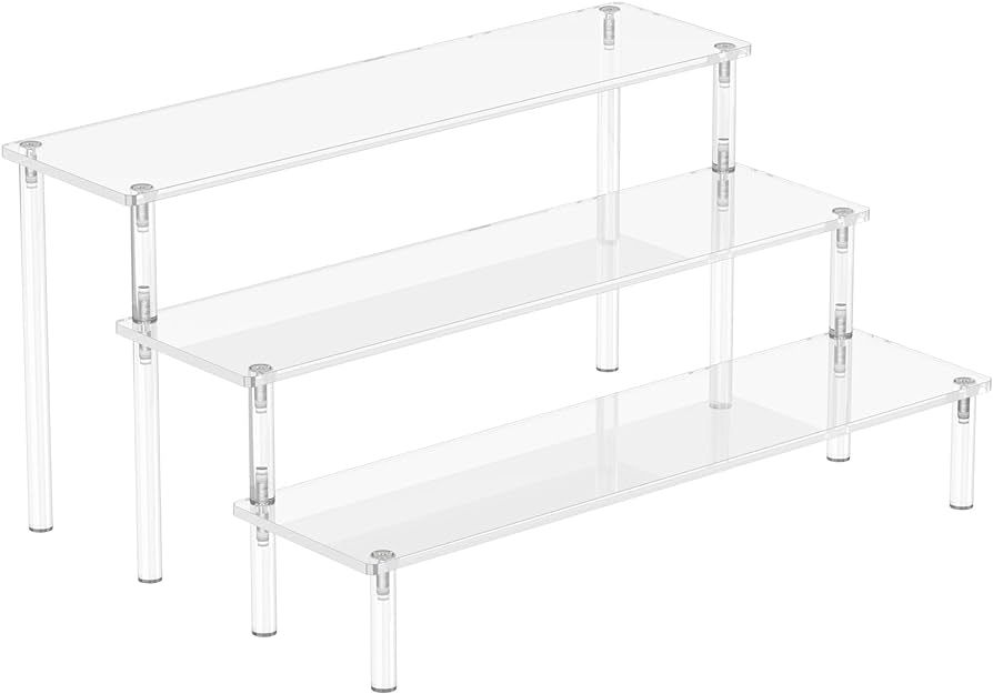 Acrylic Display Risers, 3 Tier Perfume Organizer Stand, Clear Cupcake Stand Holder, Large Shelf R... | Amazon (US)