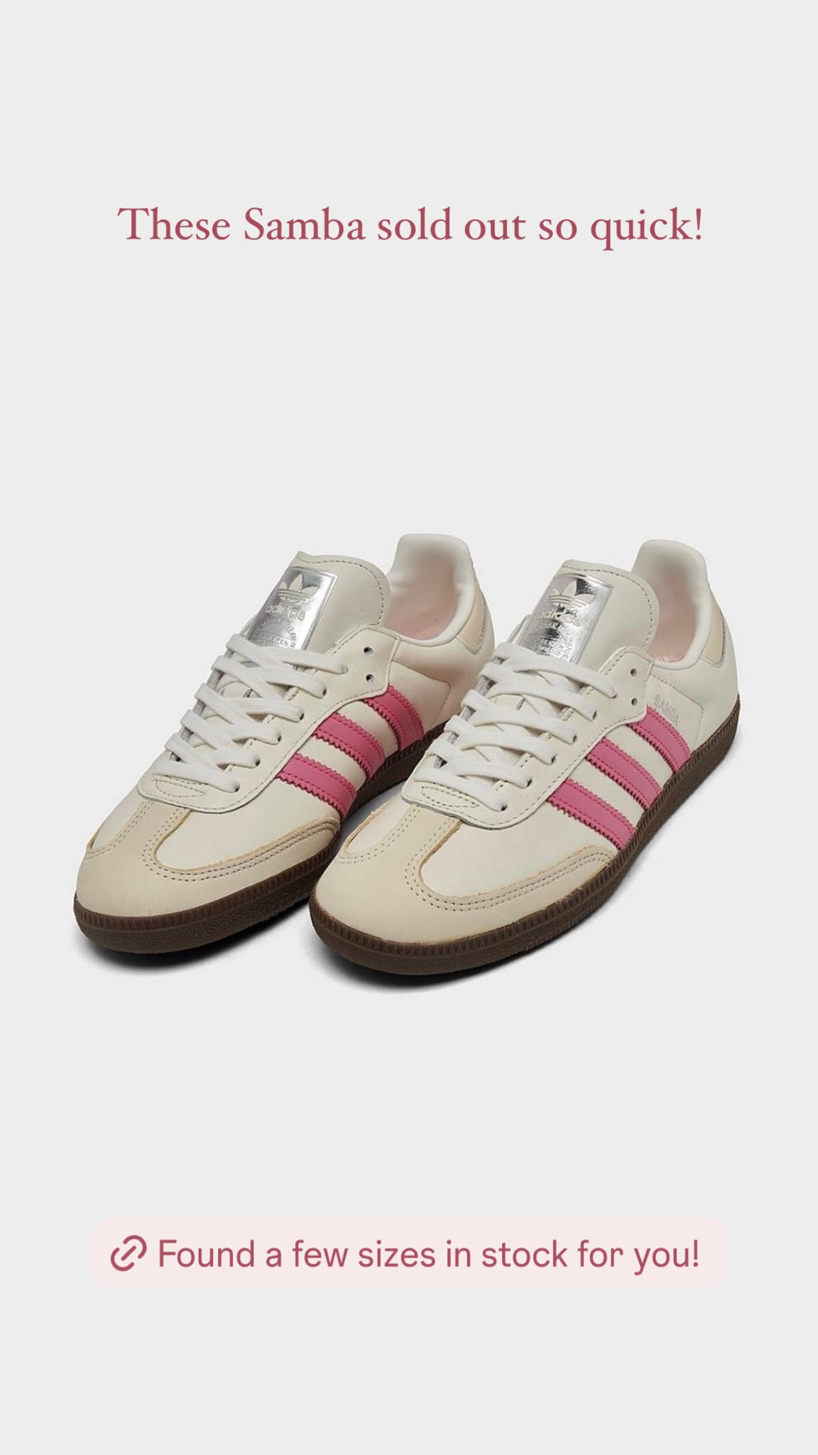 These Samba sold out so quick! Found a few sizes in stock for you!

Adidas Samba, pink sneakers, The Stylizt 



#LTKFindsUnder100 #LTKShoeCrush #LTKBacktoSchool