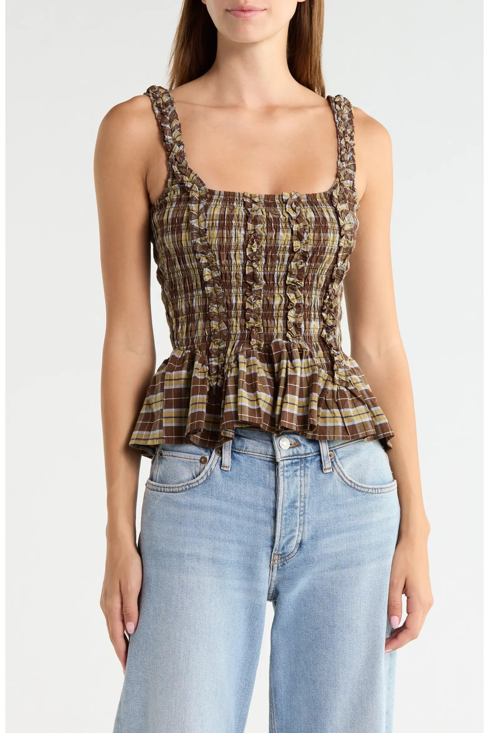 Damson Madder Raphi Check Organic Cotton Top (Women) | Nordstrom | Nordstrom