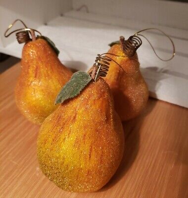Vintage Lot  Faux Fruit Ornaments, 3 Beaded Sugared pears golden yellow   | eBay | eBay US