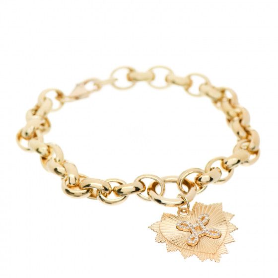 FOUNDRAE 18K Yellow Gold Diamond Medium True Love Medallion Heavy Belcher Chain Bracelet | FASHIONPHILE (US)