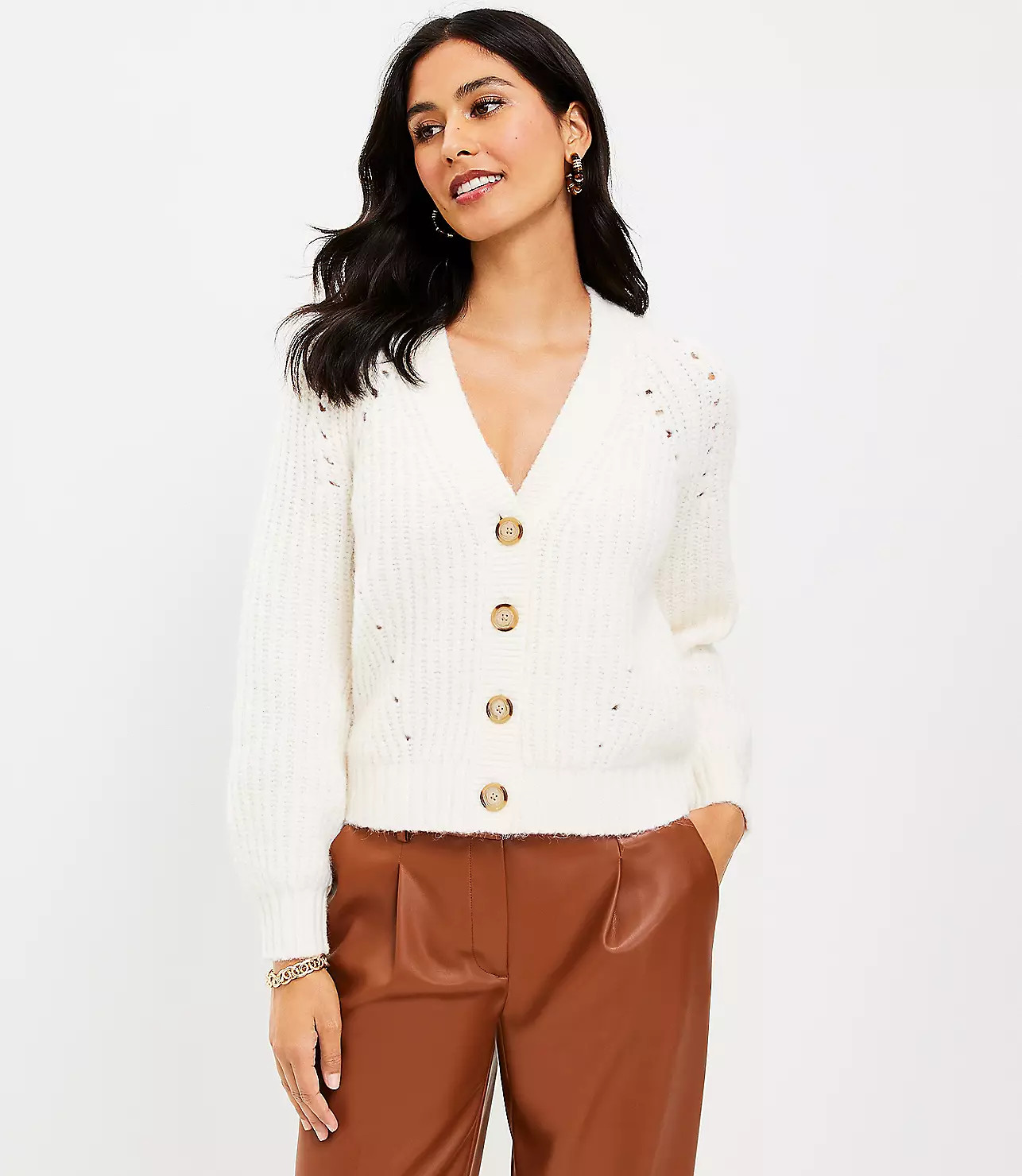 Pointelle V-Neck Cardigan | LOFT