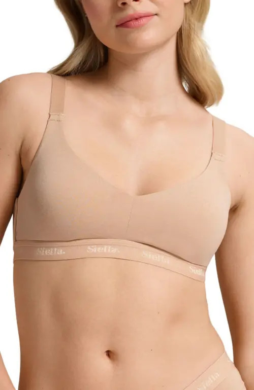 Siella Organic Cotton V-Neck Bra in Beach Beige at Nordstrom, Size Xx-Large | Nordstrom